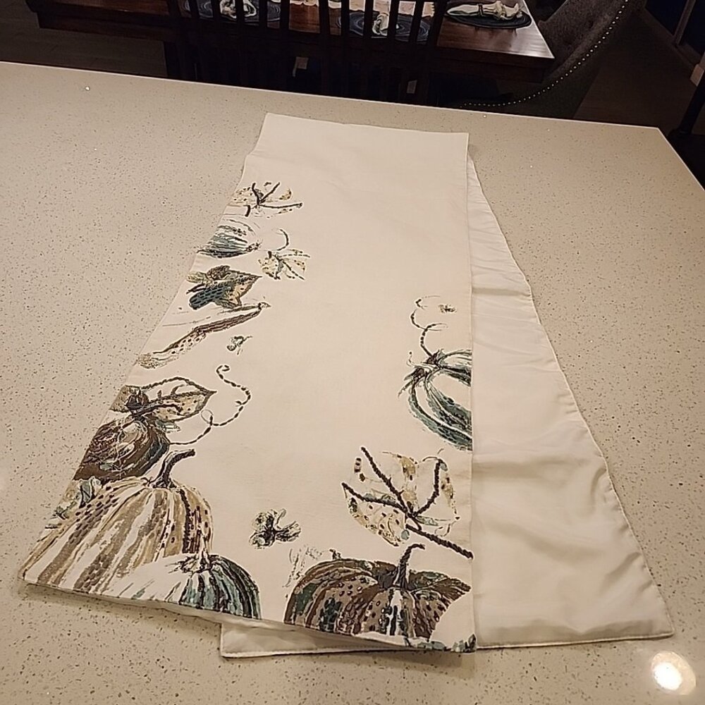 envogue table runner cotton Made In India Blue Gray Pumpkins 16x80"